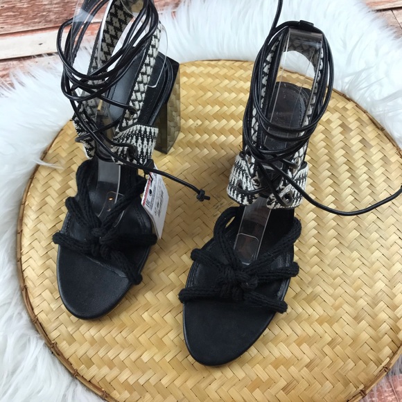NWT zara block heel sandals lace up - Picture 4 of 7